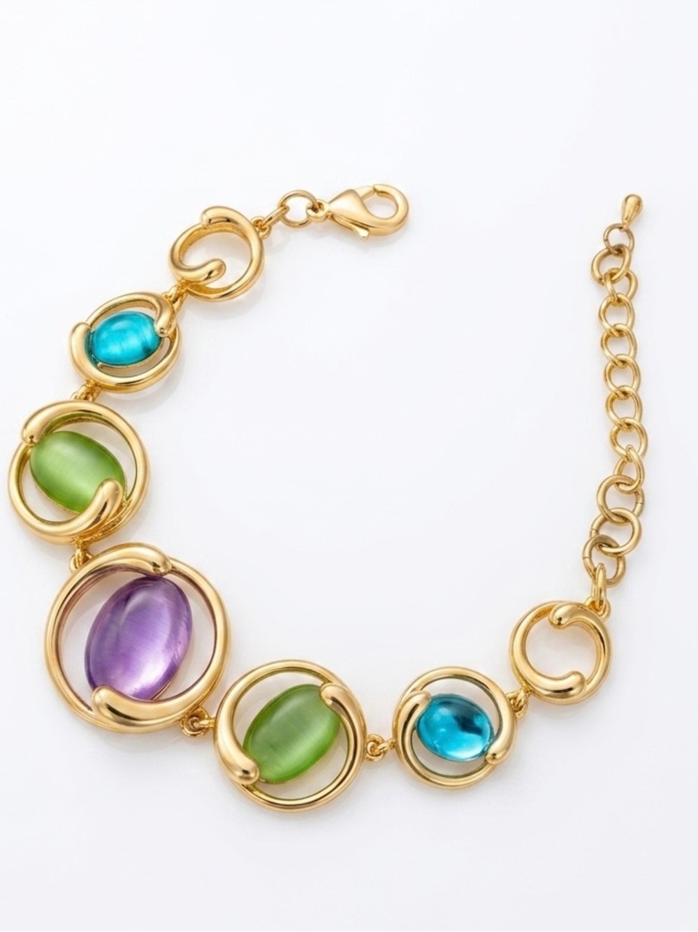 14K Gold Plated Pastel Crystal Bracelet - Gema Style Colorful Statement Band